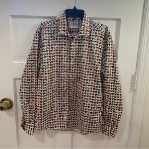Nerosfumato Positano Liberty Fabric Heart Print Button-Down Shirt Made in Italy